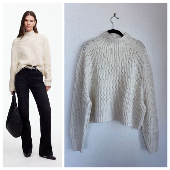 NWOT Madewell 100% Wool Pointelle-Stitch Mockneck Sweater...